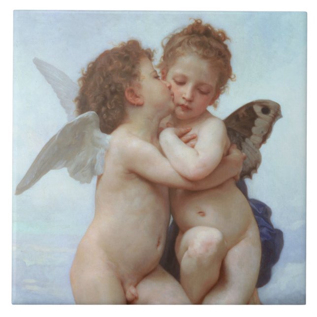 Azulejo El primer beso, amor y psique, Bouguereau (Frente)