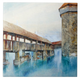 Azulejo El puente de la capilla en Lucerna (Suiza)