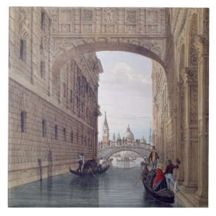 Azulejo El puente de suspiros, Venecia, grabada por