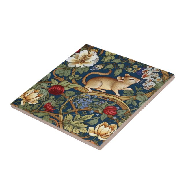 Azulejo El ratón y las flores Art Nouveau (Lado)