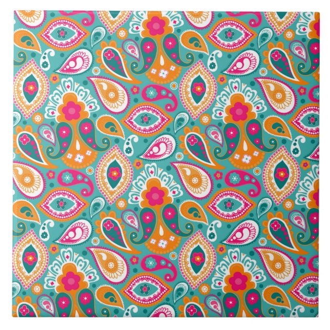 Azulejo El retro Boho de los años 60 de Paisley (Frente)