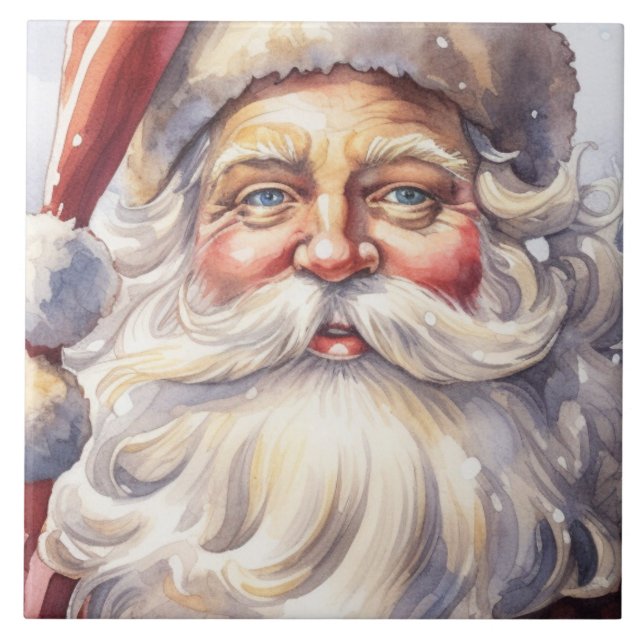 Azulejo El retro Santa Claus en un Navidad Gorra rojo (Frente)