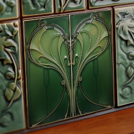 Azulejo El revuelo del corazón verde a favor del Art Nouve