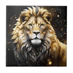 Azulejo El Rey: Oro Majestuoso Y León Masculino Gris,
