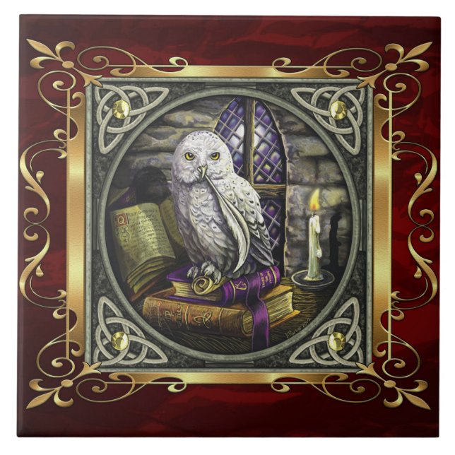 Azulejo El ritual medieval rojo de rubíes de la brujería (Frente)