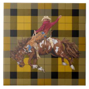 Azulejo El Rodeo Del Cowboy Bronco Busting En Placas