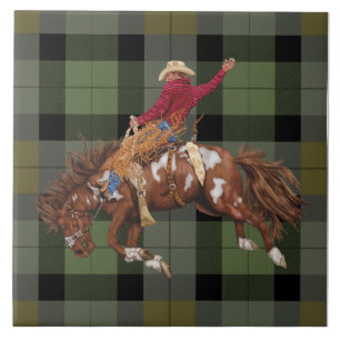 Azulejo El Rodeo Del Cowboy Bronco Busting En Placas
