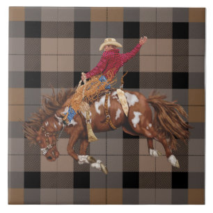 Azulejo El Rodeo Del Cowboy Bronco Busting En Placas