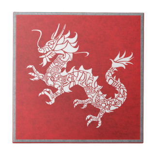 Azulejo El rojo del emblema tribal dragón chino