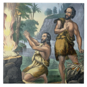 Azulejo El sacrificio de Caín y de Abel, de una impresió