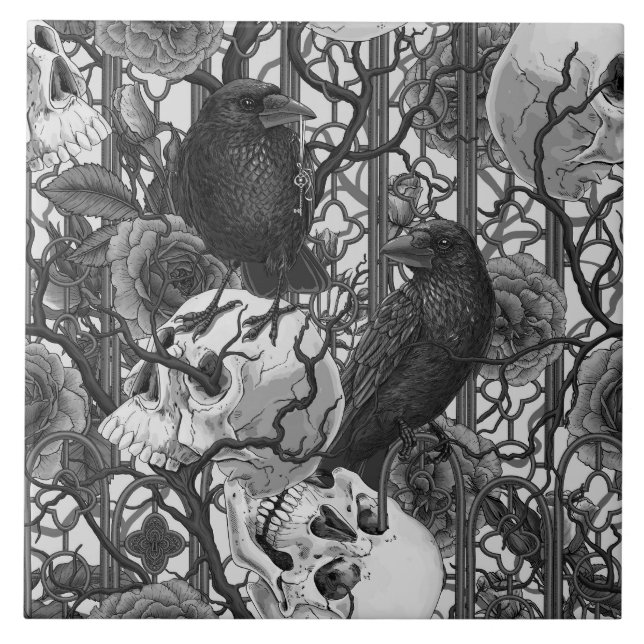 Azulejo El secreto de Raven. Ilustracion gótico oscuro y m (Frente)