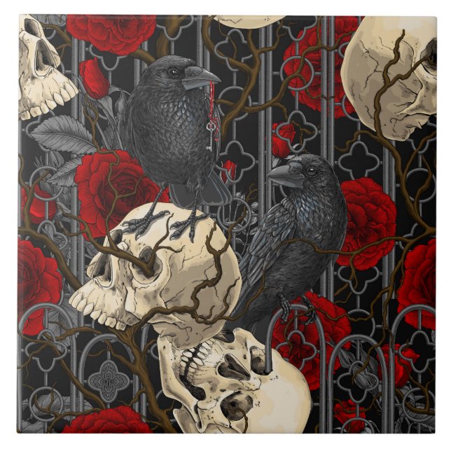 Azulejo El secreto de Raven. Ilustracion gótico oscuro y m (Frente)