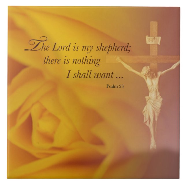 Azulejo El Señor es Pastor, Cruz y Rosa Amarilla (Frente)