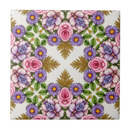 Azulejo El Tesoro de Lavanda | Medallón Floral Vintage
