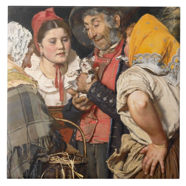 Azulejo El tesoro del viejo (El gato) (de Karl Gussow) (Frente)