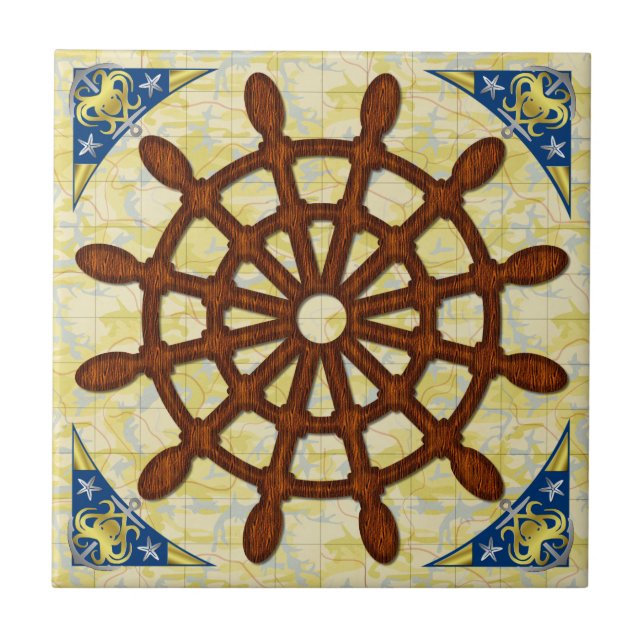 Azulejo El timón de la nave rueda adentro marinería (Frente)