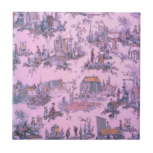 Azulejo El Toile rosa francés de Jouy Chinoiserie estilo r (Frente)