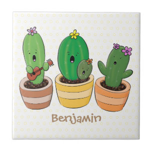 Azulejo El trío de cactus lindo canto ilustracion personal