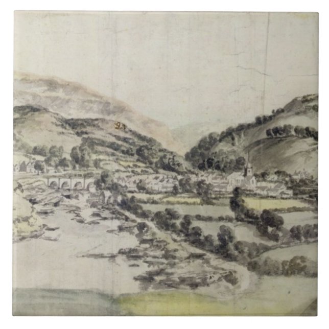 Azulejo El valle de Llangollen (w/c en el papel) (Frente)