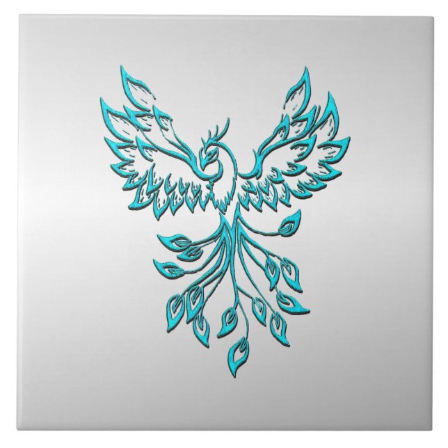 Azulejo El verde azulado Fénix azul se levanta sobre la pl (Frente)