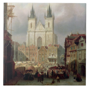 Azulejo El viejo mercado en Praga, 1881 (aceite en canva
