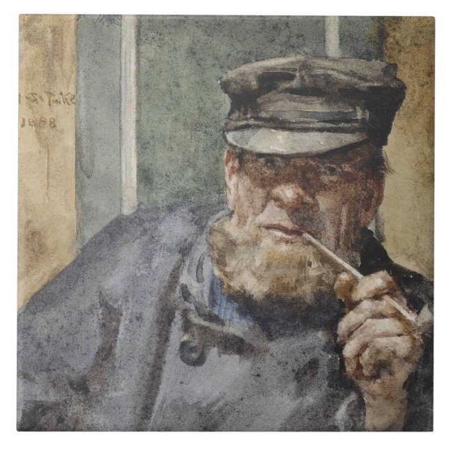 Azulejo El viejo perro de mar (por Henry Scott Tuke) (Frente)
