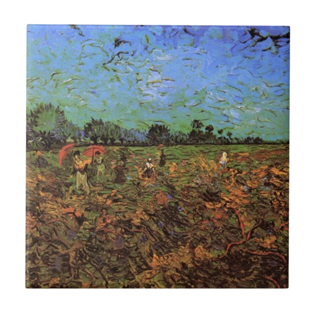 Azulejo El viñedo verde de Vincent van Gogh (Frente)
