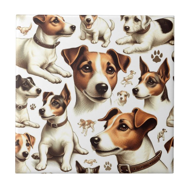 Azulejo El vintage Jack Russell Terrier Seamless (Frente)