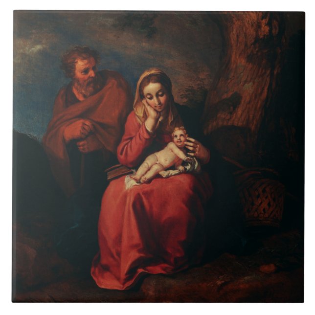 Azulejo El vuelo a Egipto por Abraham Bloemaert  (Frente)