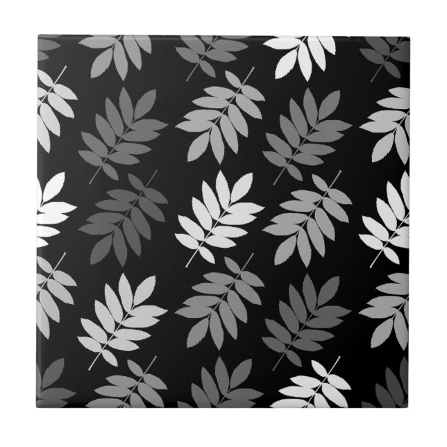 Azulejo Elder Leaf Pattern Black White Grey (Frente)
