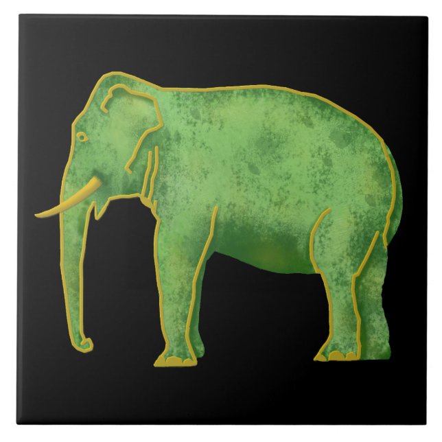 Azulejo Elefante antiguo del oro y del jade (Frente)