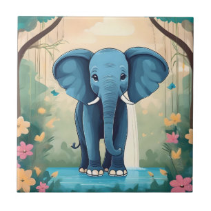 Azulejo Elefante Bebé Whimsical Azul,