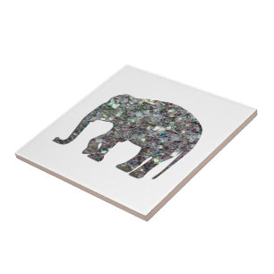 Azulejo Elefante brillante de mosaico plateado con brillo