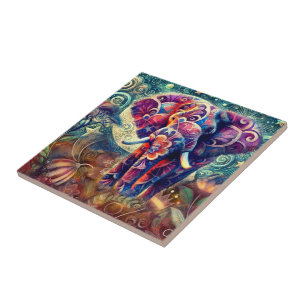 Azulejo Elefante caprichoso en la noche Estrellas moradas 