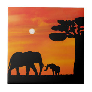 Azulejo elefante, ,cielo ,animales ,amanecer ,naturaleza ,