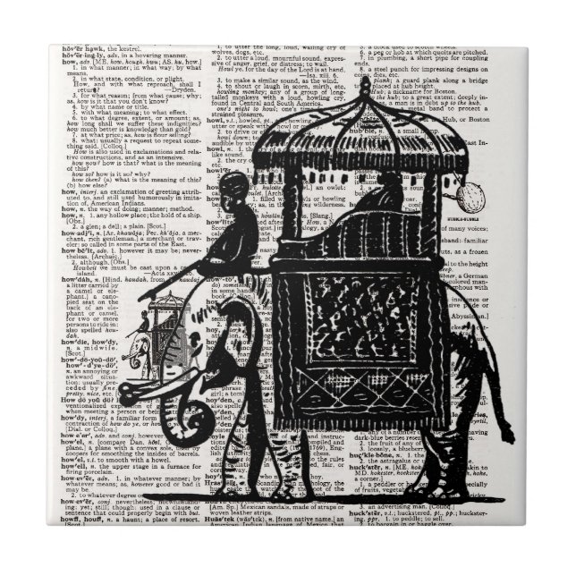 Azulejo Elefante con el arte del diccionario Howdah (Frente)