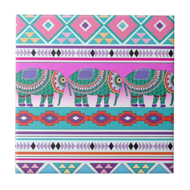 Azulejo Elefante con patrón azteca (Frente)