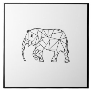 Azulejo Elefante cutáneo geométrico negro y blanco
