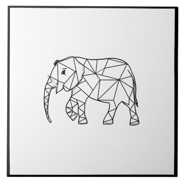 Azulejo Elefante cutáneo geométrico negro y blanco (Frente)