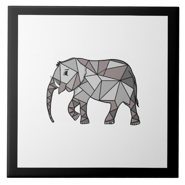 Azulejo Elefante cutáneo geométrico negro y blanco (Frente)