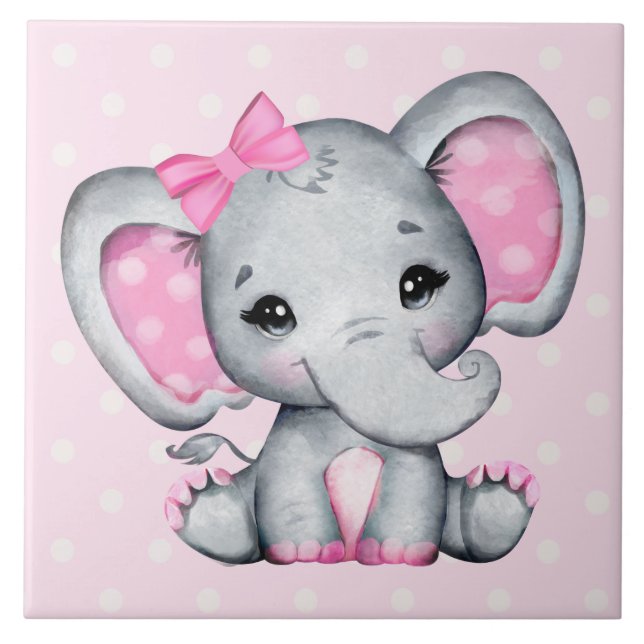 Azulejo Elefante de bebé rosado con polka (Frente)