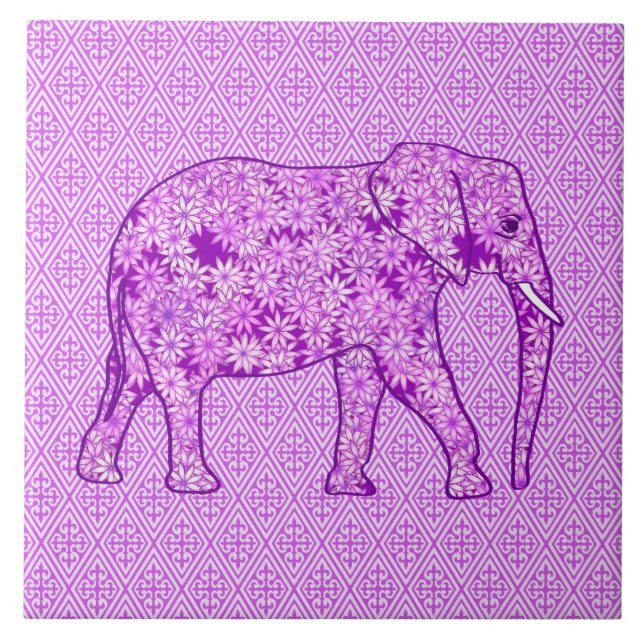 Azulejo elefante de flores - ametismo morado (Frente)