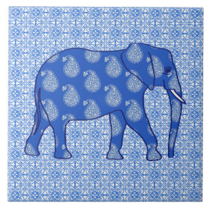Azulejo Elefante de Paisley - azul y blanco de cobalto