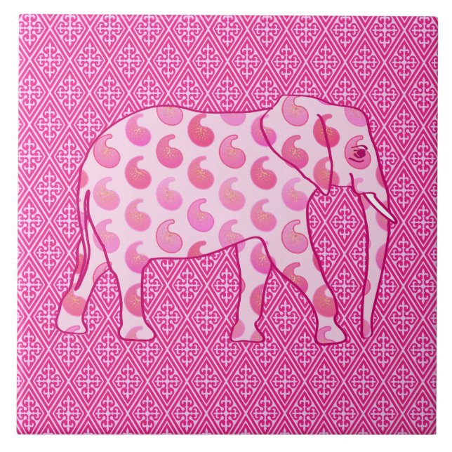 Azulejo elefante de paisley - rosa hielo y fucsia (Frente)