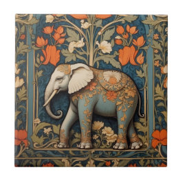 Azulejo Elefante Decorado William Morris Inspirado en Flor