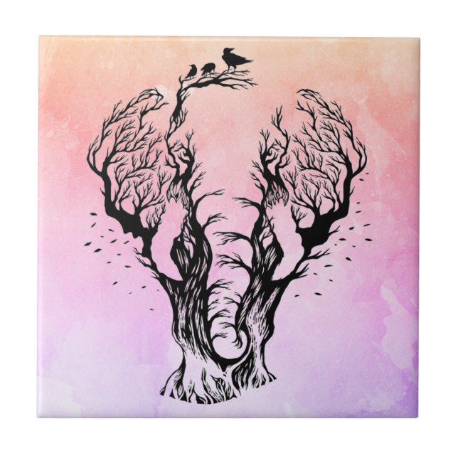 Azulejo Elefante del bosque Boho de color de agua (Frente)