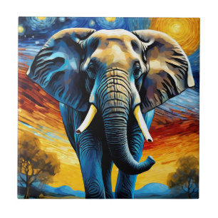 Azulejo Elefante en la noche estrellada