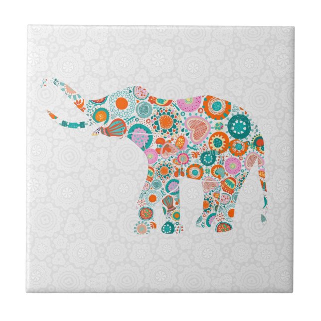 Azulejo Elefante Floral Cuto Colorido 4 (Frente)