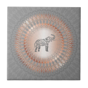 Azulejo Elefante gris Rosa Mandala Mosaico Cerámico