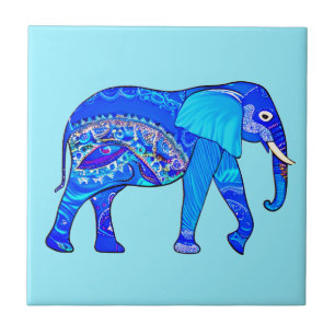 Azulejo Elefante indio en un patrón árabe azul